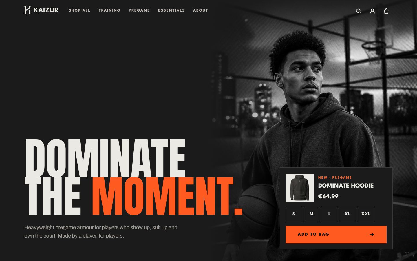 The first screen: the hoodie, its sizes and Add to bag.